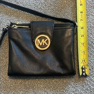 Michael Kors Black Leather Wristlet with Gold Accents